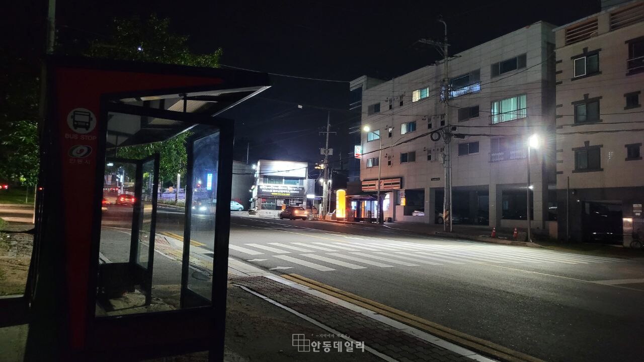 사진1.6월 27일 밤 9시경/ 사진=태화우성아파트 앞 횡단보도 앞에 조명이 켜져 있어 시민들이 안전을 지켜주고 있다. 